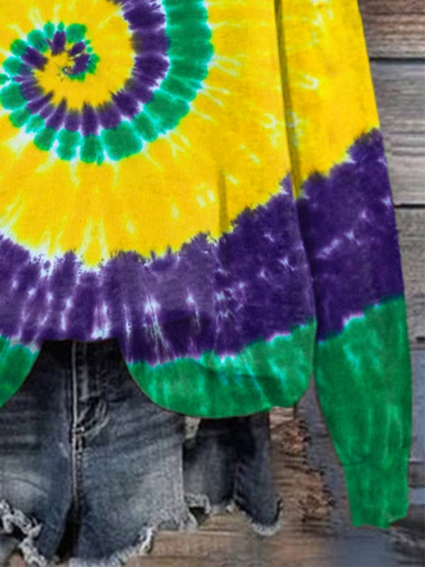 Vintage Mardi Gras Purple Green And Gold Tie Dye Print Sweatshirt