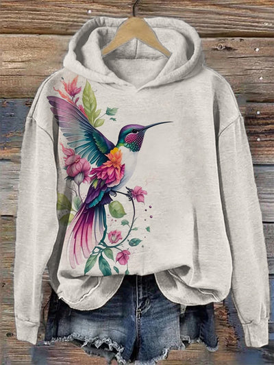 Elegant Hummingbird Floral Art Cozy Hoodie