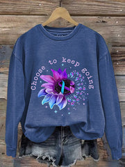 Women's Choose To Keep Going Print Long Sleeve Sweatshirt