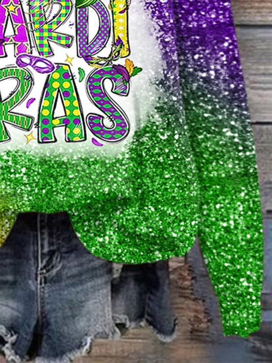 Women's Mardi Gras Print Long Sleeve Sweatshirt