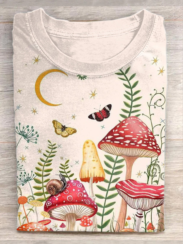 Unisex Magic Mushroom Illustration Casual Short Sleeve T-Shirt