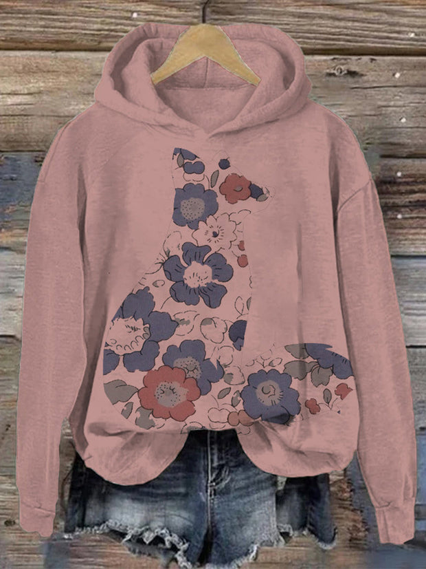 Women's Loose Casual Cute Animal Floral Print Hoodie