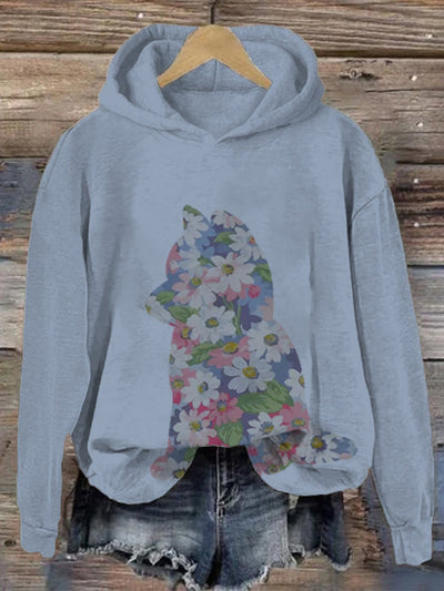 Women's Loose Casual Cute Animal Floral Print Hoodie