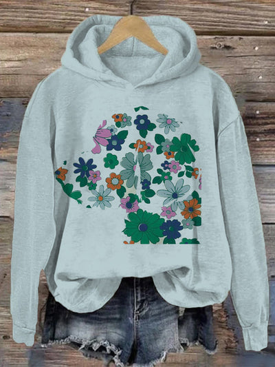 Women's Loose Casual Cute Puppy Floral Print Hoodie