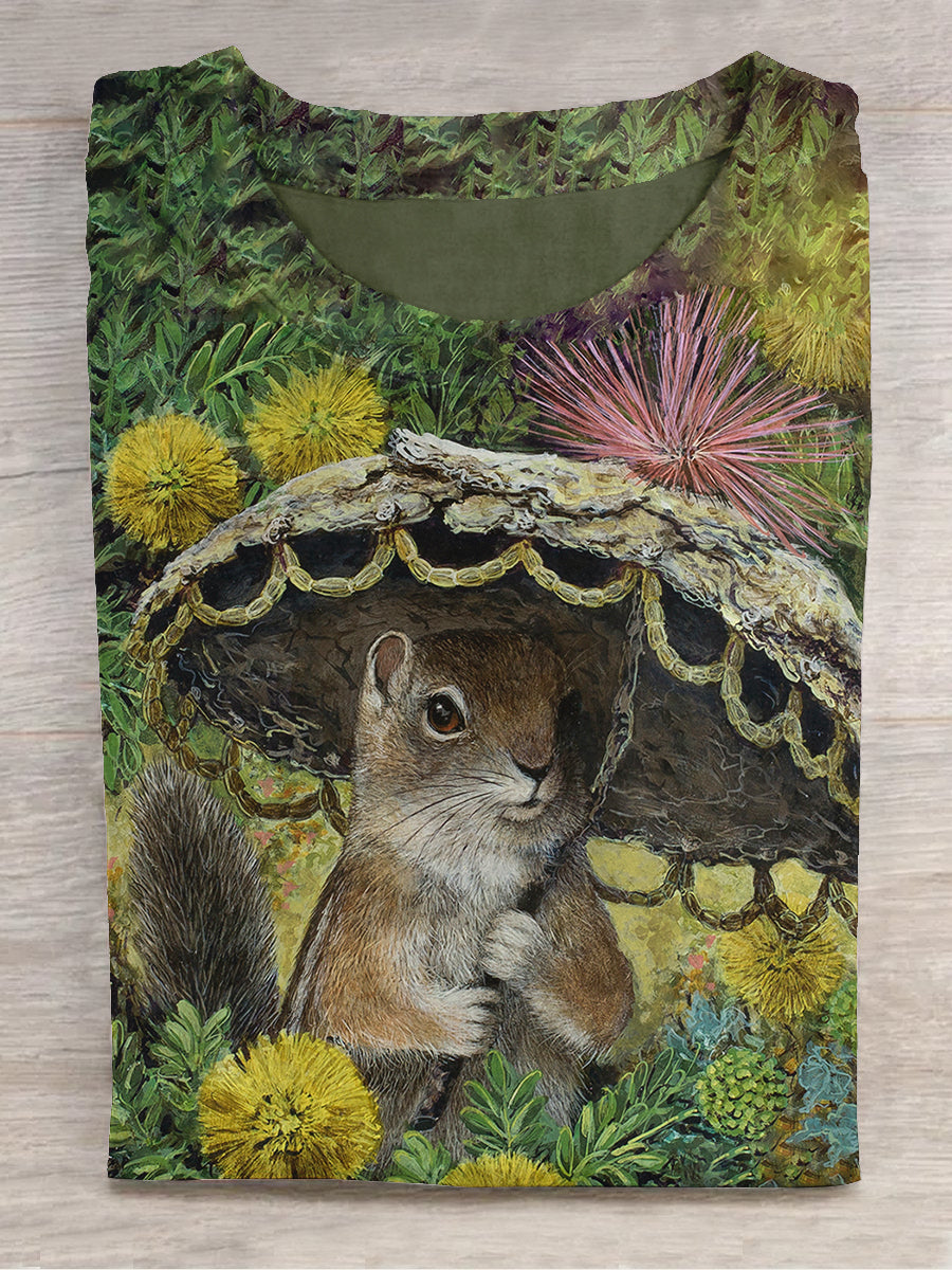 Unisex Field Squirrel Casual Print Crew Neck T-Shirt