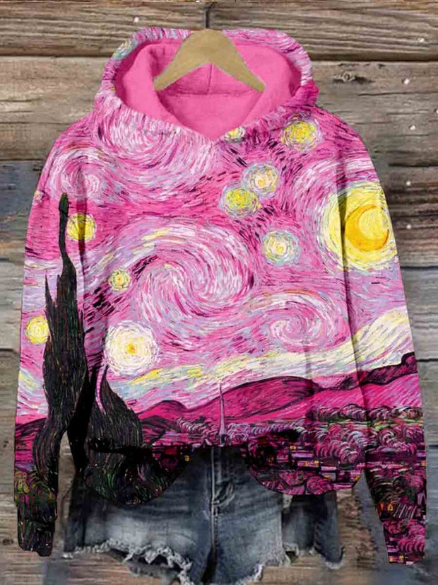 Women's Loose Casual Oil Painting Floral Print Hoodie