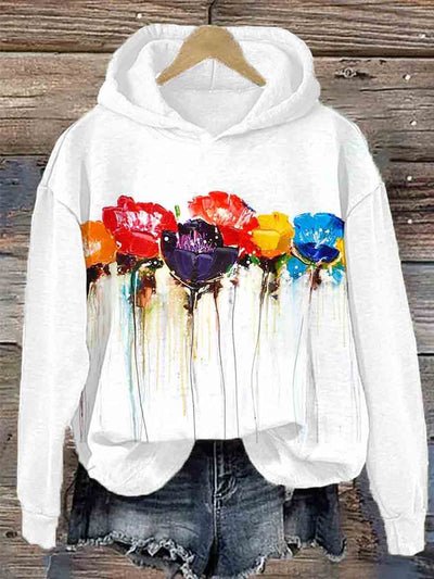 Women's Casual Oil Painting Floral Print Hoodie