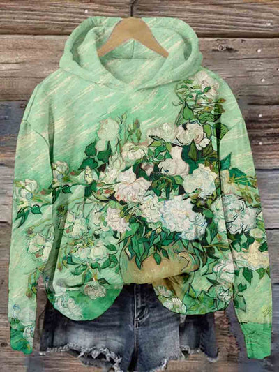 Women's Loose Casual Oil Painting Floral Print Hoodie