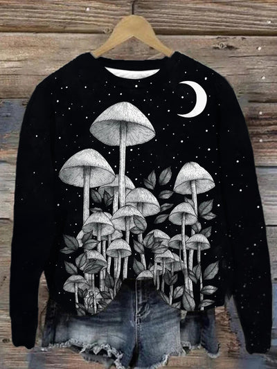 Unisex Night Botanical Mushroom Print Sweatshirt