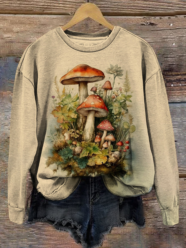 Vintage Mushroom Art Print Casual Unisex Sweatshirt