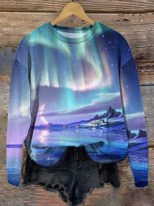 Unisex Aurora Art Print Round Neck Long Sleeve Yundonsghan