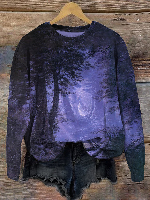 Unisex Purple Jungle Dancing Song Art Casual Long Sleeve Crew Neck Sweatshirt