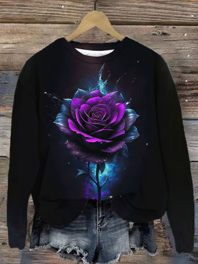 Unisex Dark Night Rose Art Abstract Print Sweatshirt