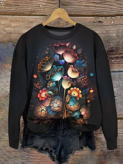 Unisex Floral Art Illustration Crew Neck Long Sleeve Sweatshirt