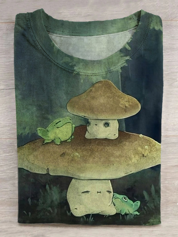 Unisex Frog Mushroom Art Print T-Shirt