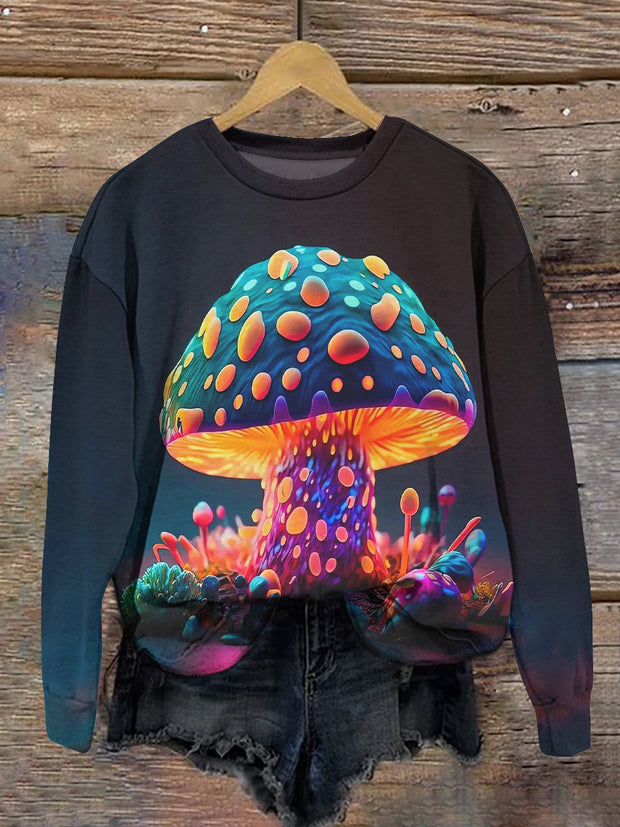 Unisex Elf's Mushroom House Art Print Crew Neck Long Sleeve Sweatshirt