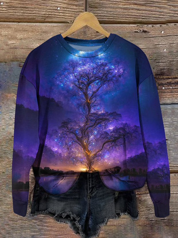 Unisex Starlight Tree Art Print Crew Neck Long Sleeve Sweatshir