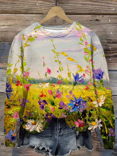 Unisex Floral Oil Painting Art Abstract Print Sweatshirt