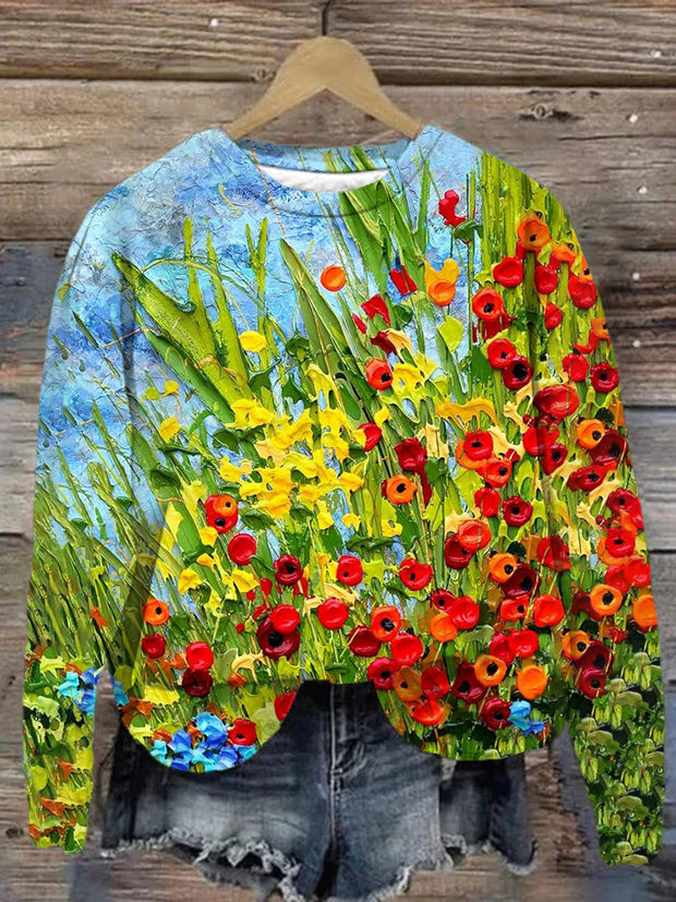 Unisex Floral Oil Painting Art Abstract Print Sweatshirt