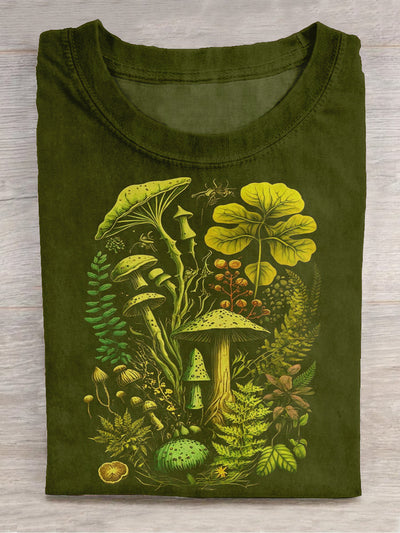 Green poisonous mushroom art print unisex round neck T-shirt