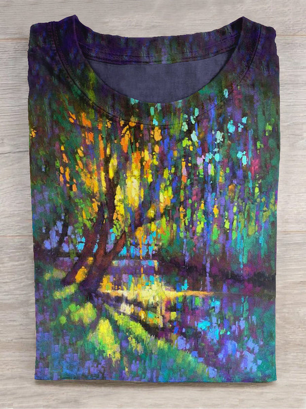 Rainbow Forest Art Series Printed Unisex Round Neck T-Shirt