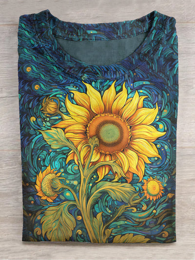 Sunflower Art Illustration Print Unisex Crew Neck T-Shirt