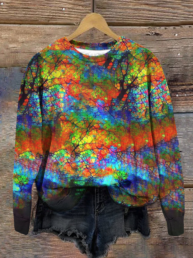 Unisex Yggdrasil Colorful Art Print Crew Neck Long Sleeve Sweatshirt