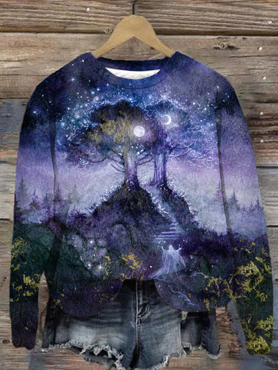 Unisex Moon Sun Tree Abstract Illustration Sweatshirt