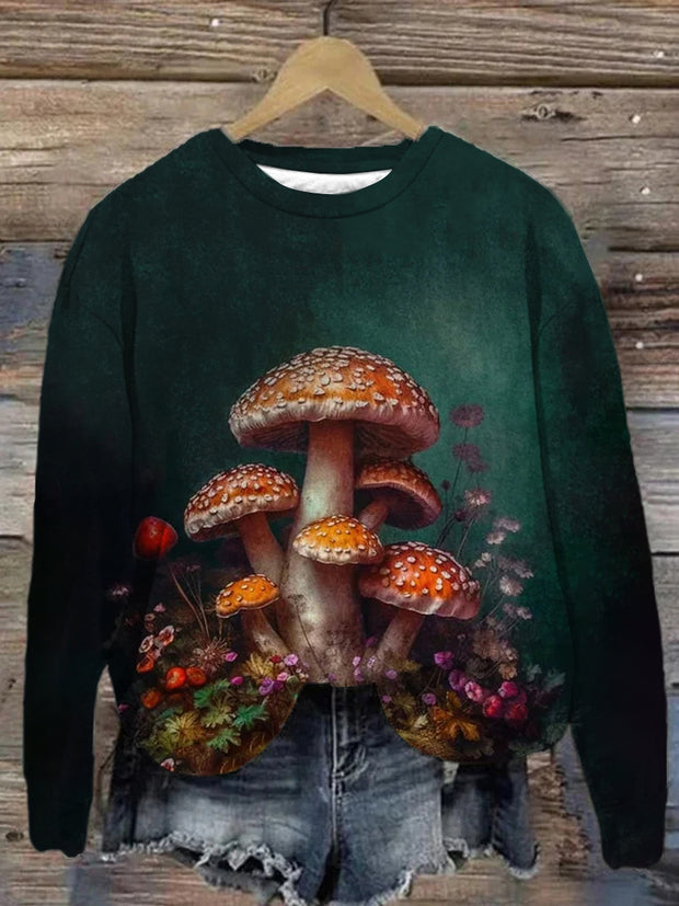 Unisex Mushroom Illustration Casual Sweatshirt