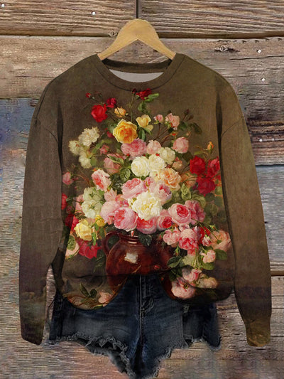 Floral Art Print Unisex Crew Neck Long Sleeve Sweatshirt