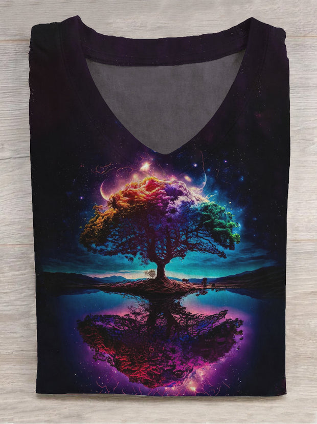 Unisex Tree of Life Art Abstract Print V-Neck T-Shirt