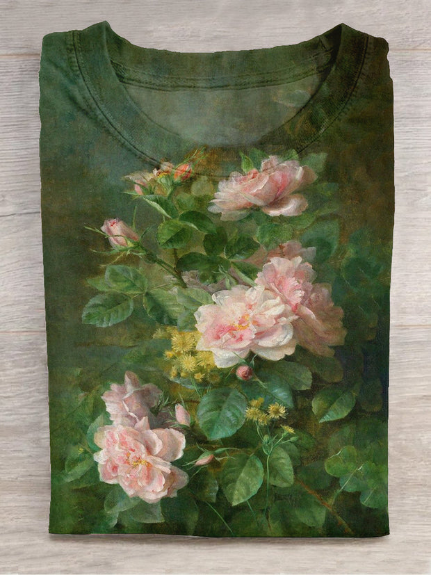 Unisex Floral Art Print Crew Neck Short Sleeve T-Shirt