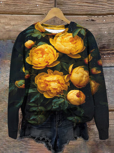 Floral Art Print Unisex Crew Neck Long Sleeve Sweatshirt