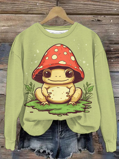 Unisex Frog Mushroom Art Abstract Print Sweatshirt