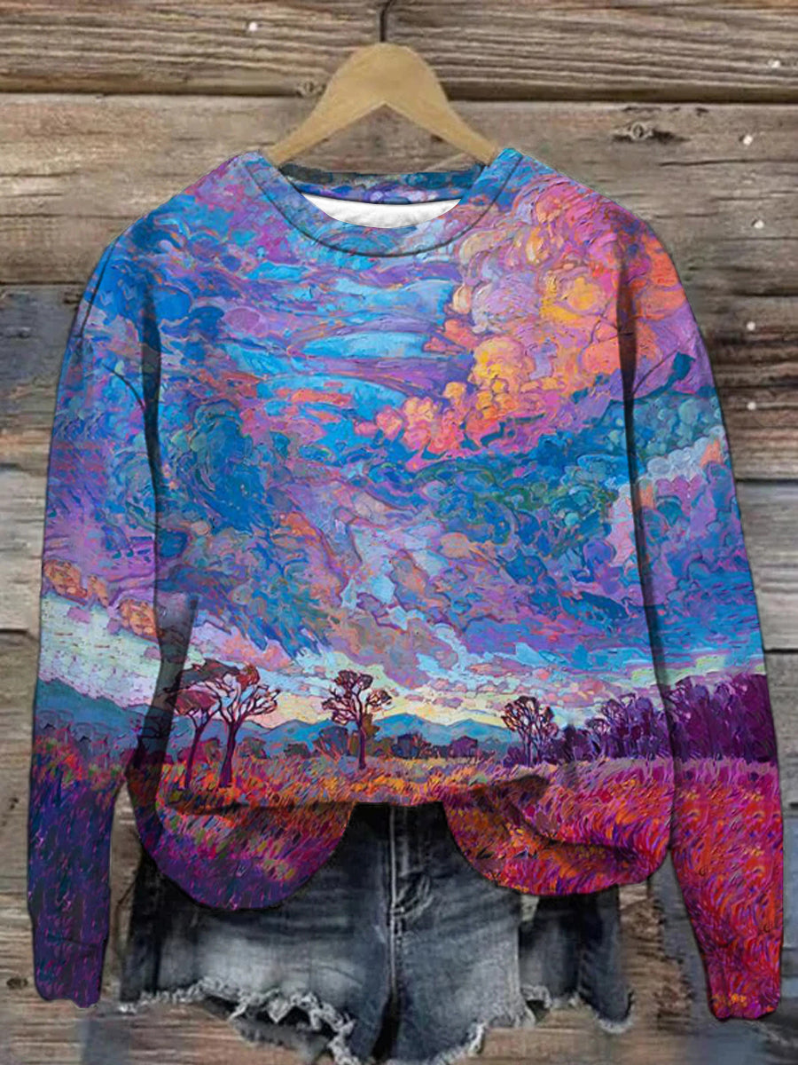 Unisex Oil Painting Landscape Art Abstract Print Sweatshirt