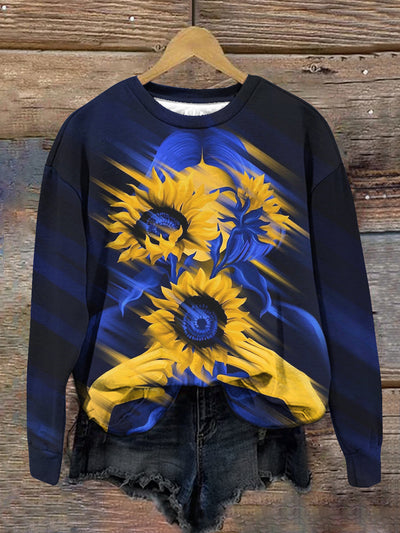 Unisex Sunflower Art Print Crew Neck Long Sleeve Sweatshirt