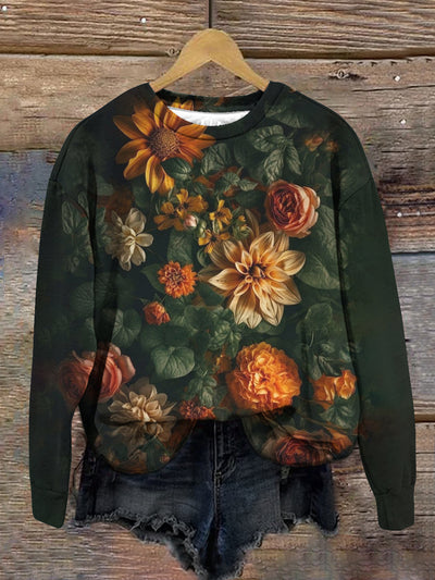 Unisex Floral Art Print Crew Neck Long Sleeve Sweatshirt