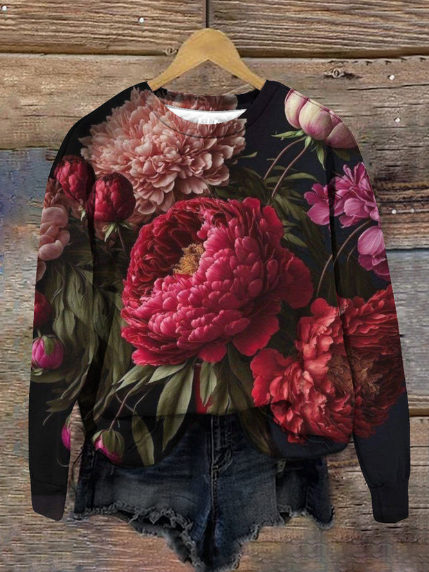 Unisex Floral Art Print Crew Neck Long Sleeve Sweatshirt