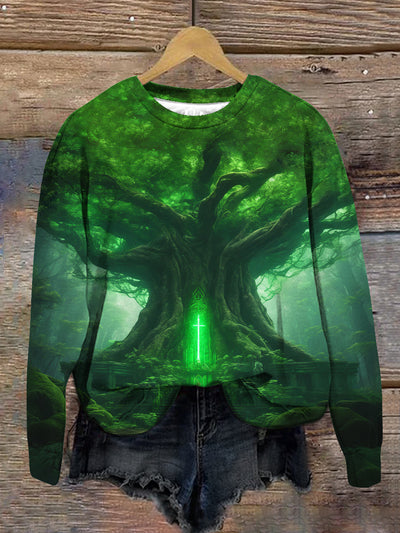 Unisex Mystic Forest Art Print Crew Neck Long Sleeve Sweatshirt