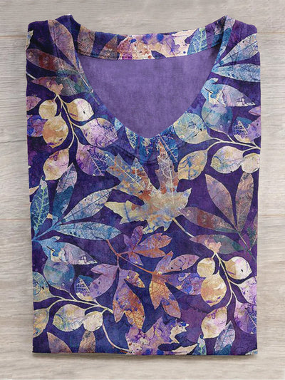 Unisex Maple Leaf Art Print V-Neck Short Sleeve T-Shirt
