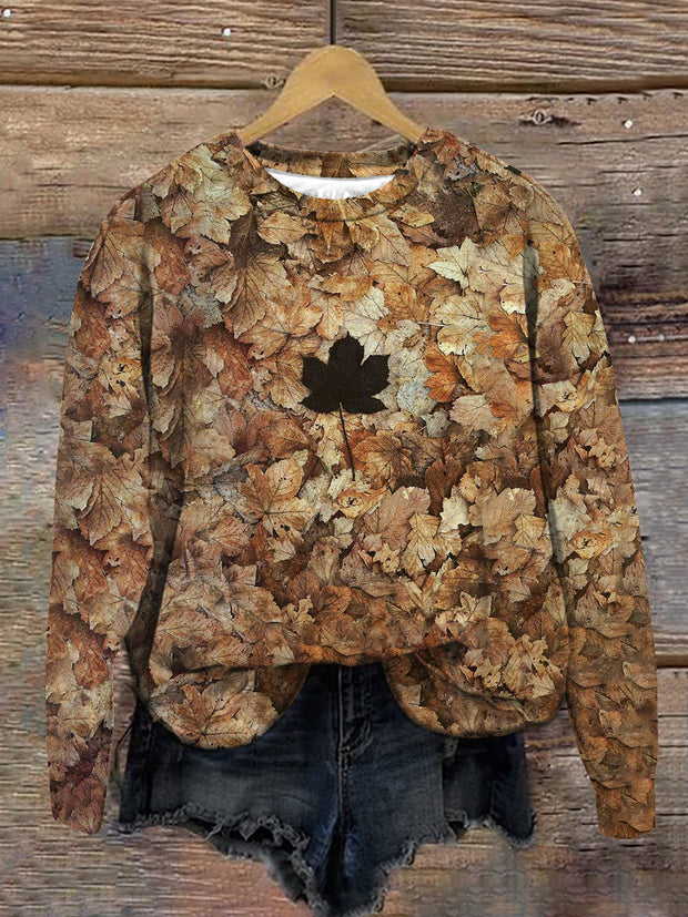 Unisex Maple Leaf Art Print Crew Neck Long Sleeve Sweatshirt