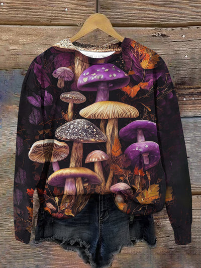 Unisex Mushroom World Art Print Crew Neck Long Sleeve Sweatshirt