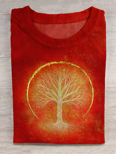 Unisex World Tree Art Print Round Neck Short Sleeve T-Shirt