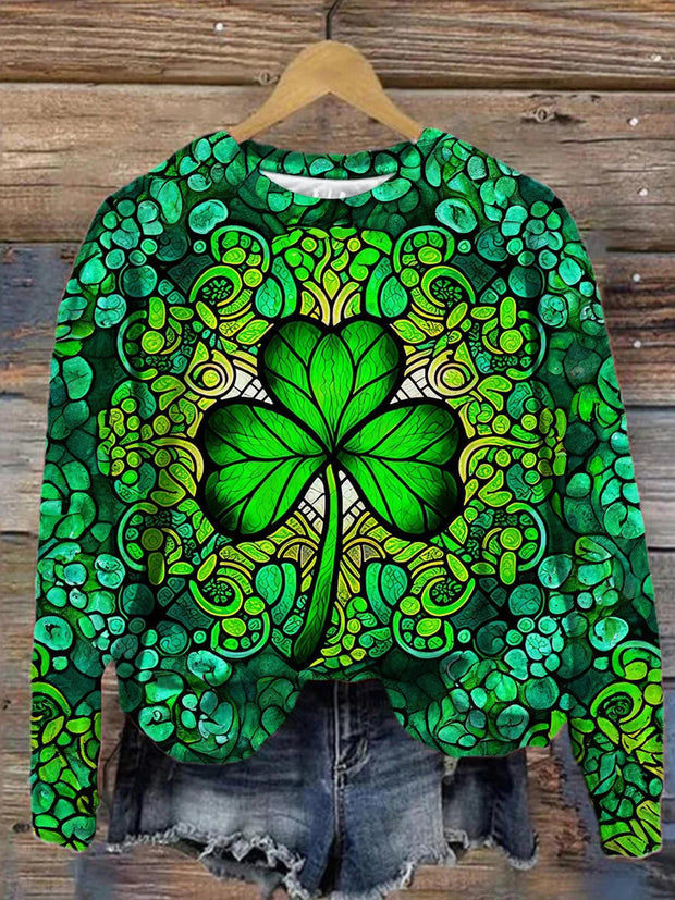 Unisex Four-Leaf Clover Abstract Print Sweatshirt