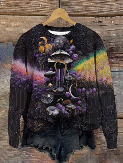 Unisex Wizarding World of Mushrooms Art Print Crew Neck Long Sleeve Sweatshirt