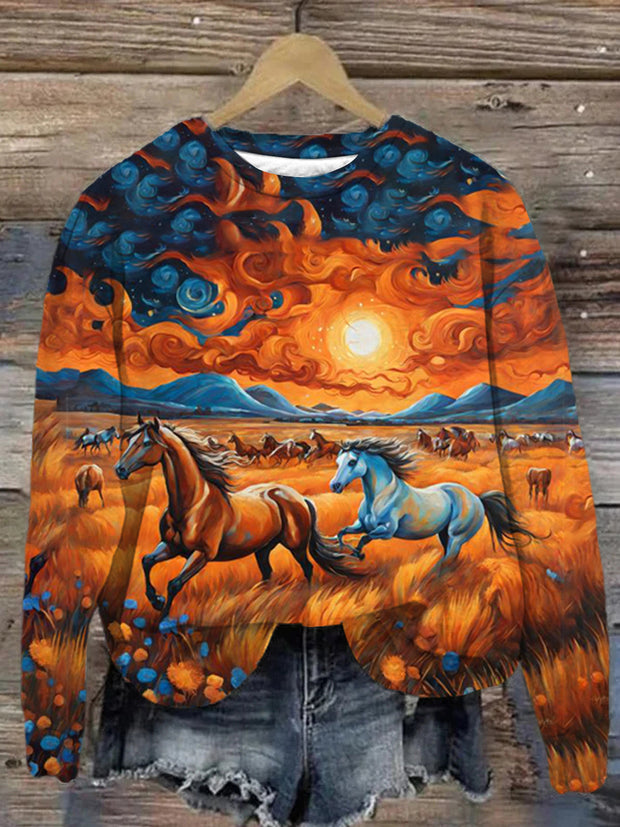 Unisex Landscape Horse Abstract Print Sweatshirt