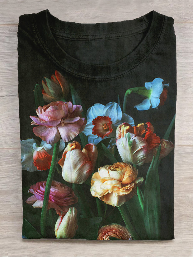 Unisex Floral Art Print Crew Neck T-Shirt