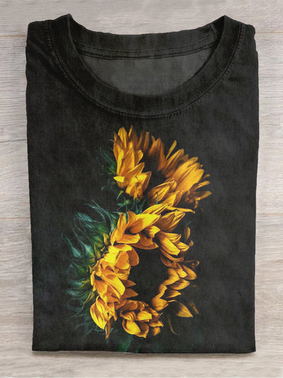 Unisex Sunflower Art Print Crew Neck T-Shirt