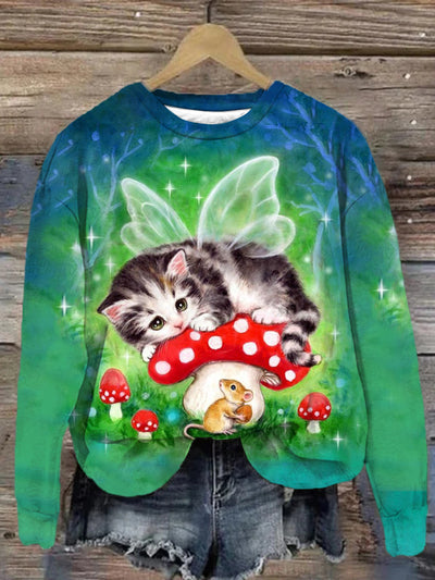 Unisex Butterfly Cute Cat Abstract Print Sweatshirt