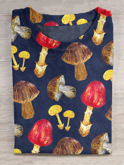 Unisex Mushroom Art Print Crew Neck T-Shirt